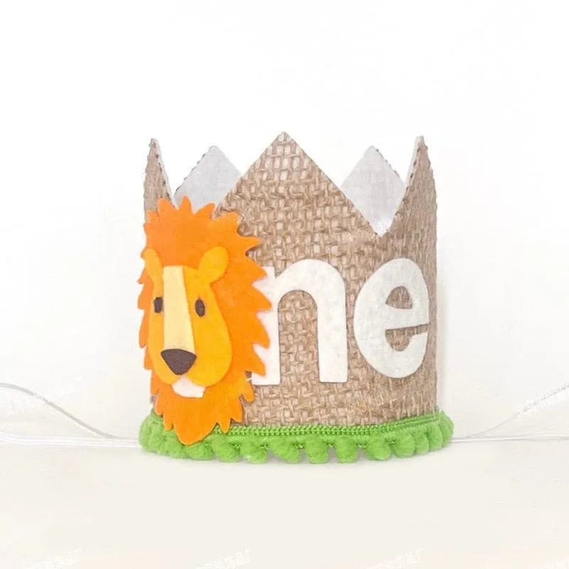 First Birthday Party Crown Hat - Lion and Bear