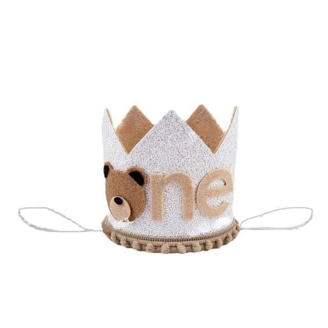 First Birthday Party Crown Hat - Lion and Bear
