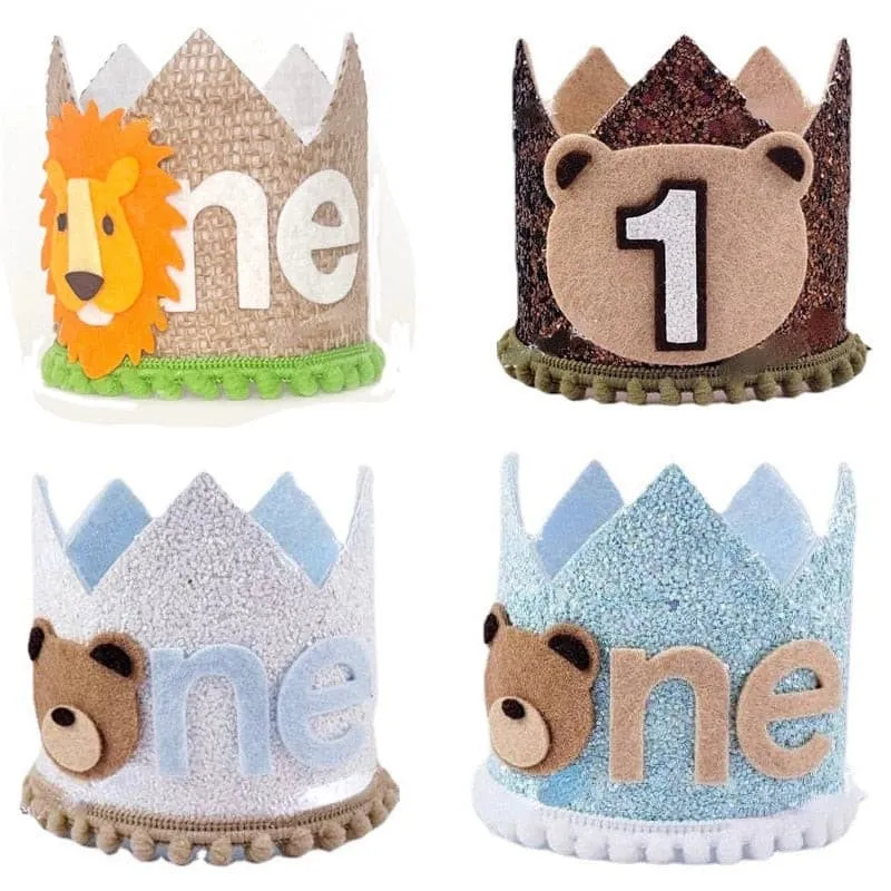 First Birthday Party Crown Hat - Lion and Bear