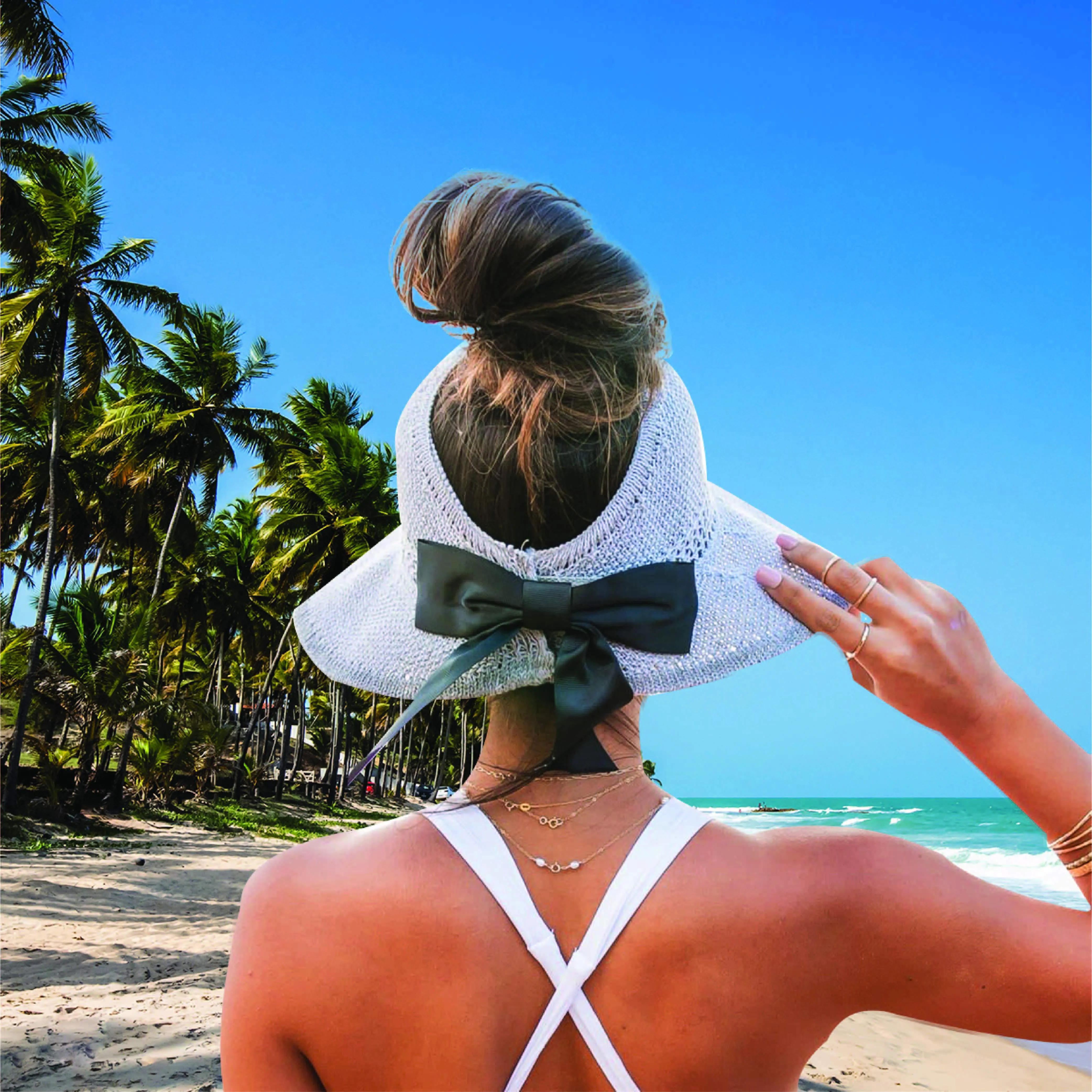 Foldable Summer Satin Bow Sun Visor Hat