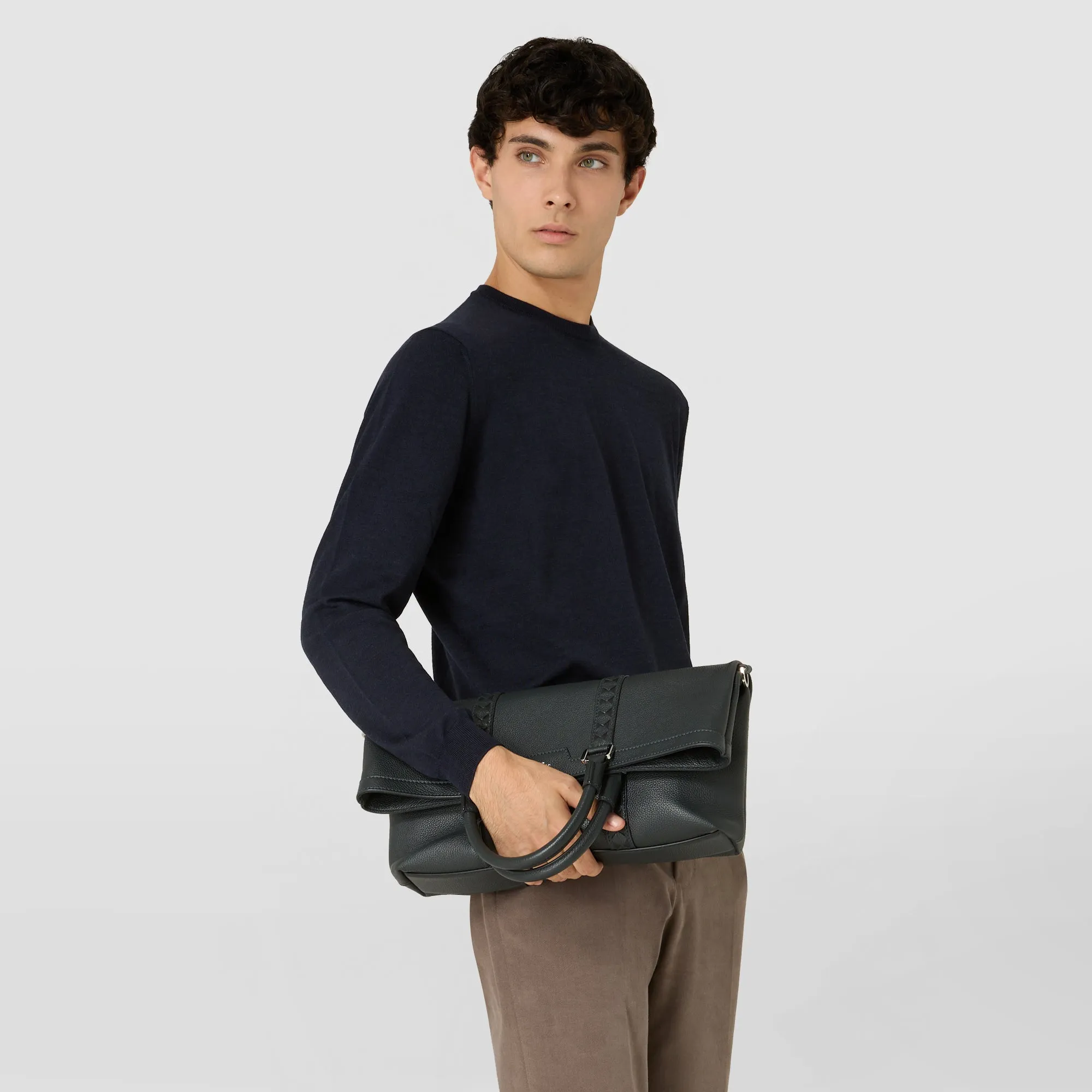 FOLDABLE TOTE BAG IN CACHEMIRE LEATHER AND MOSAICO