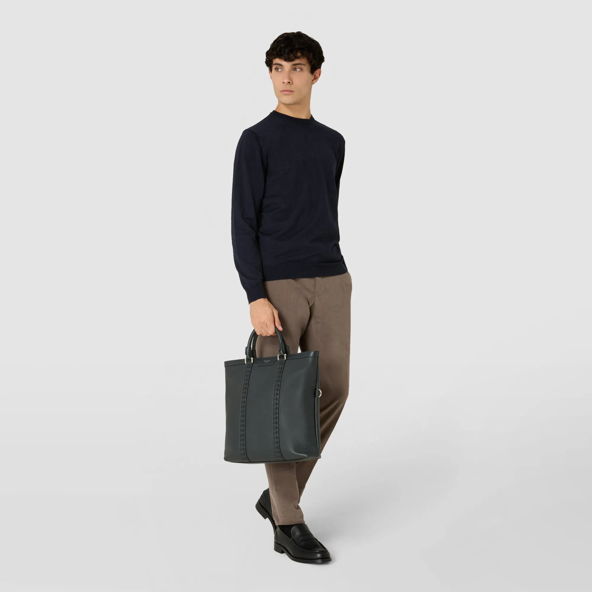 FOLDABLE TOTE BAG IN CACHEMIRE LEATHER AND MOSAICO