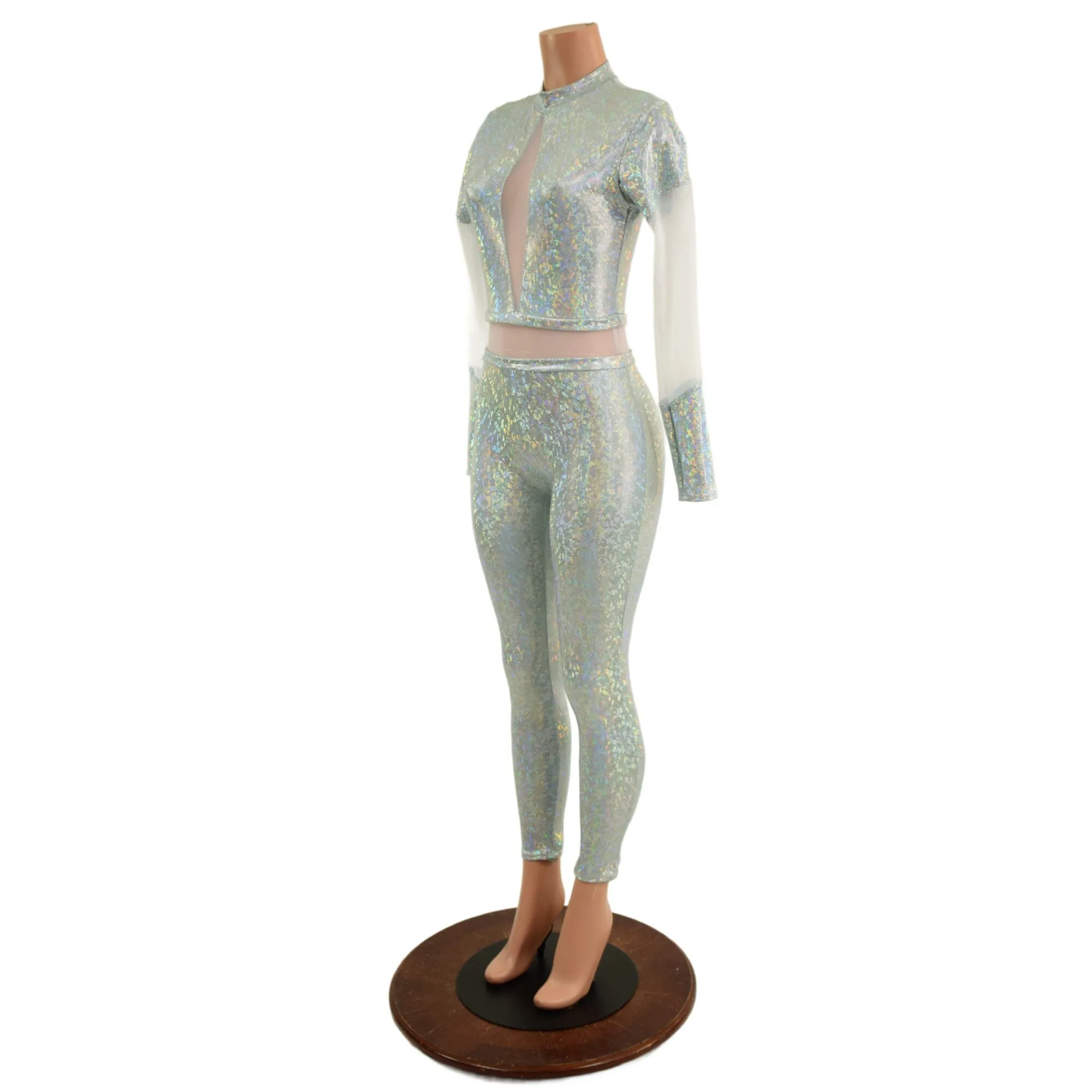 Frostbite Catsuit with White Mesh Waistband, Keyhole, and Sleeve Details