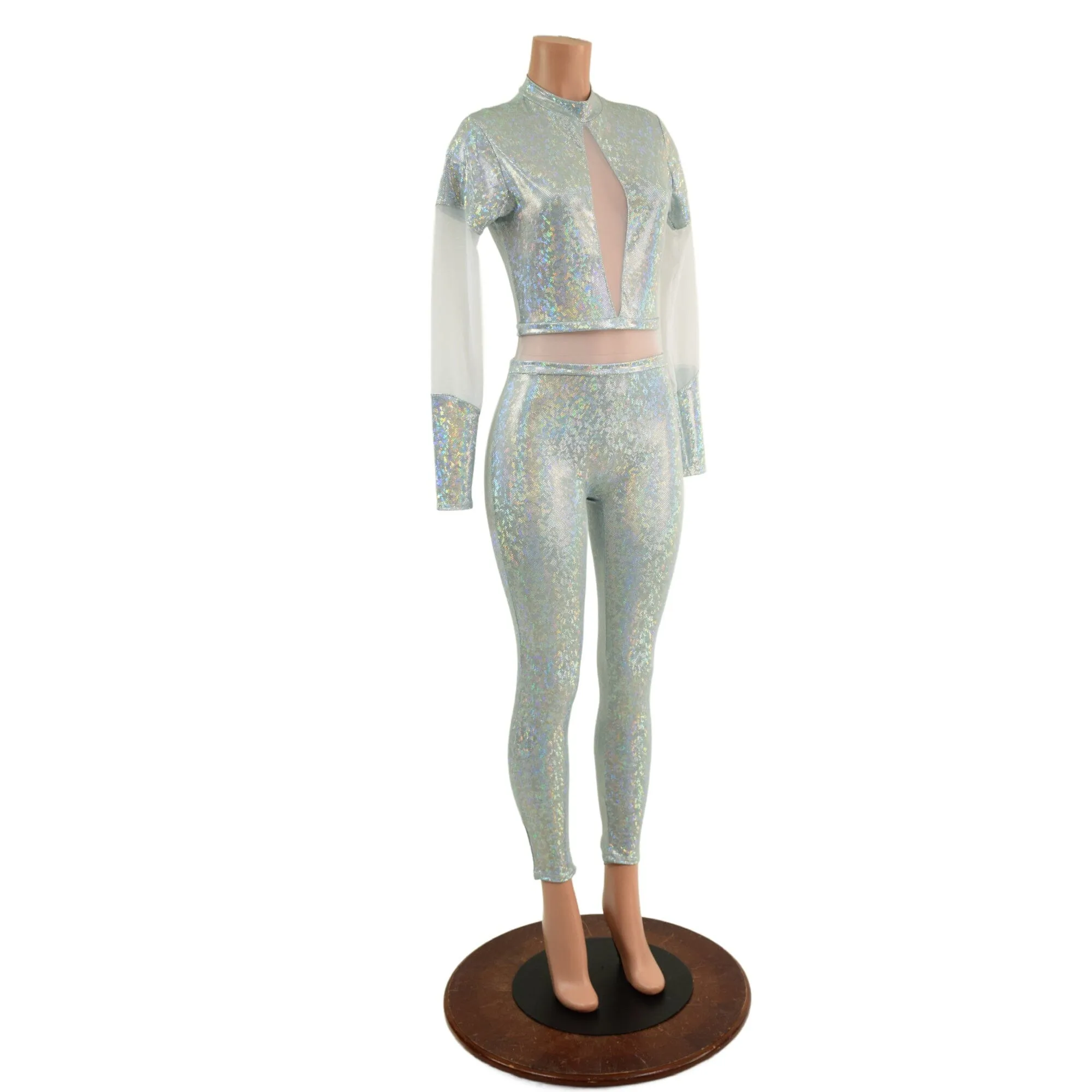 Frostbite Catsuit with White Mesh Waistband, Keyhole, and Sleeve Details