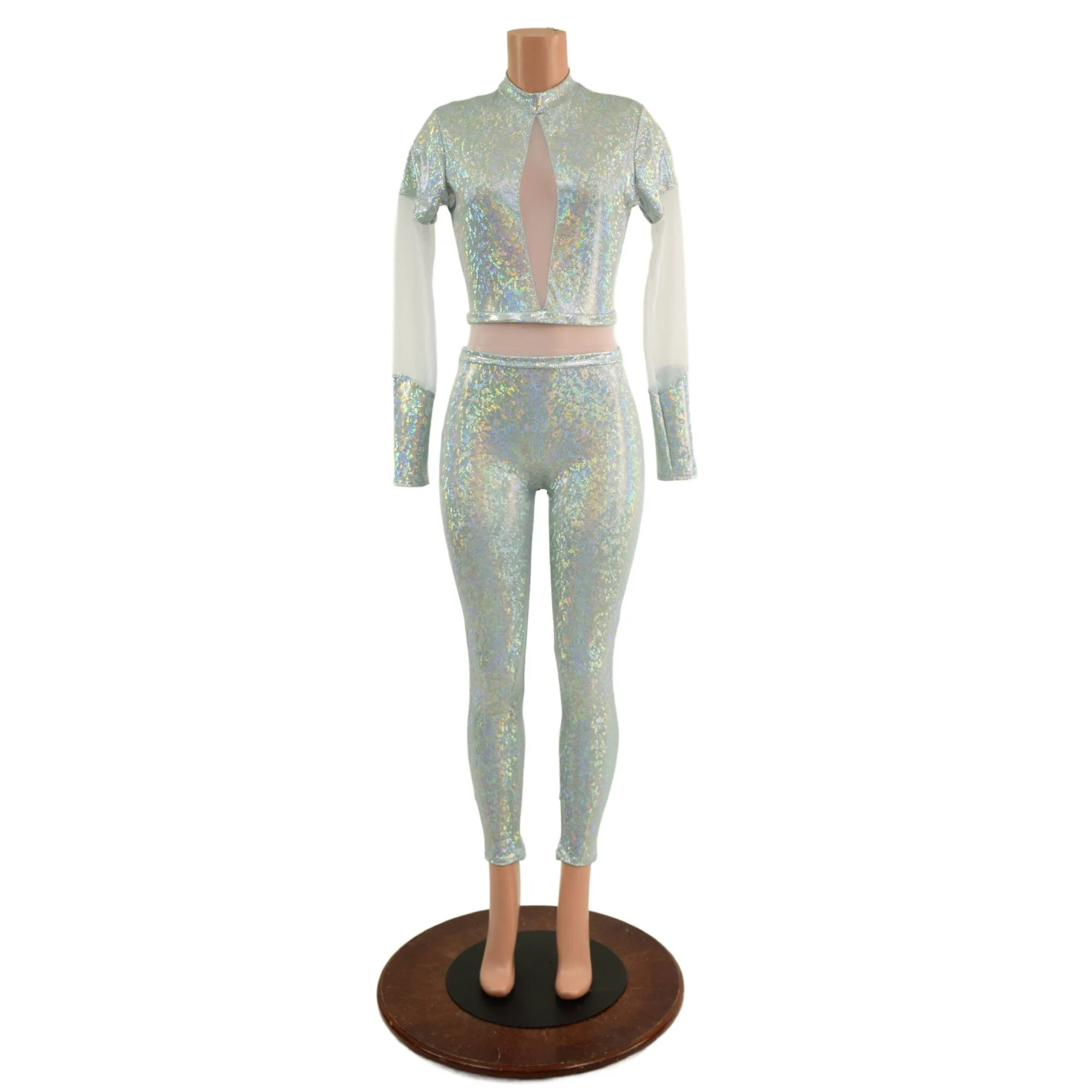 Frostbite Catsuit with White Mesh Waistband, Keyhole, and Sleeve Details