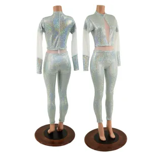 Frostbite Catsuit with White Mesh Waistband, Keyhole, and Sleeve Details