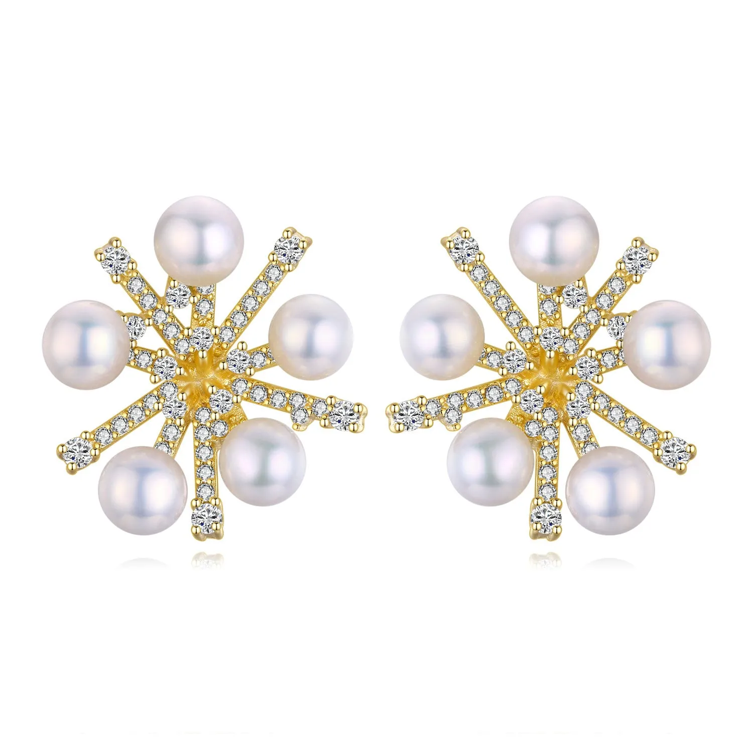 Golden Snowflake Pearl Studs