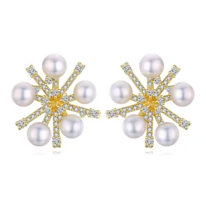 Golden Snowflake Pearl Studs