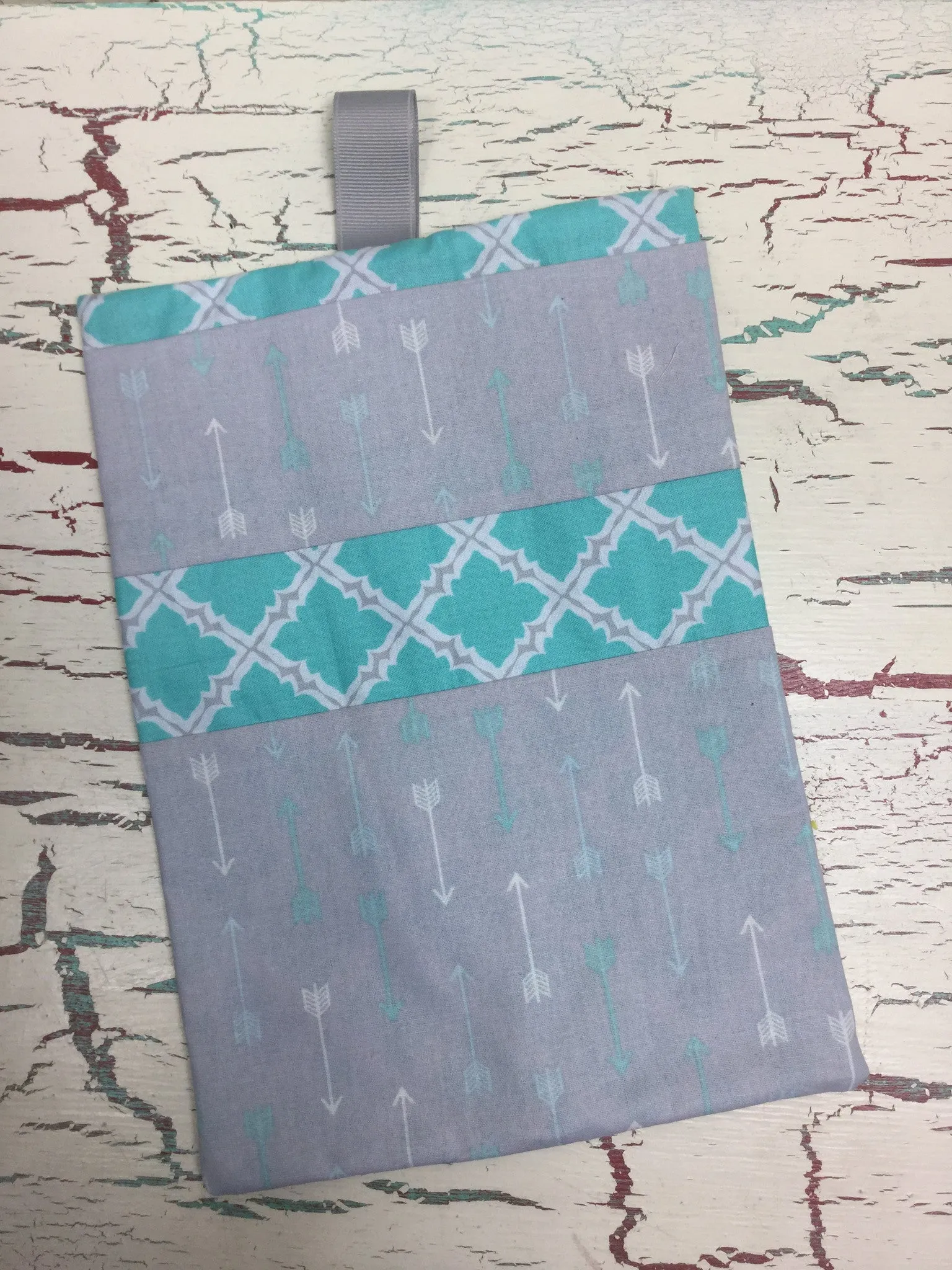 Gray and Spa Blue Arrow Diaper/Wipee Case