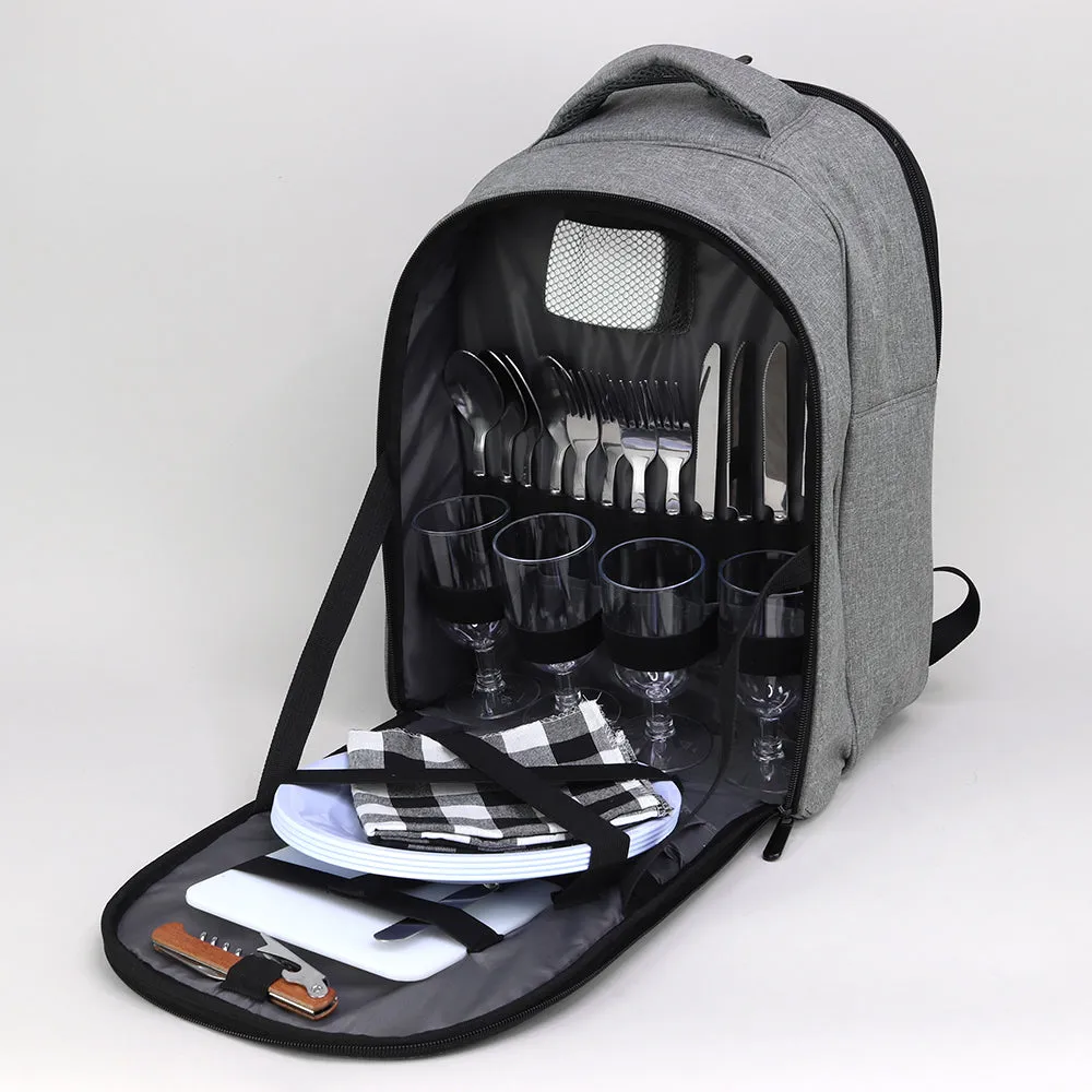 Grey Cooler Backpack with Picnic Set