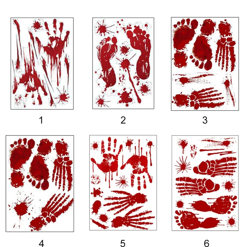 Halloween Blood Handprint Blood Footprint Sticker Horror Halloween Decoration Wall Sticker Festival Party Favors Supplies