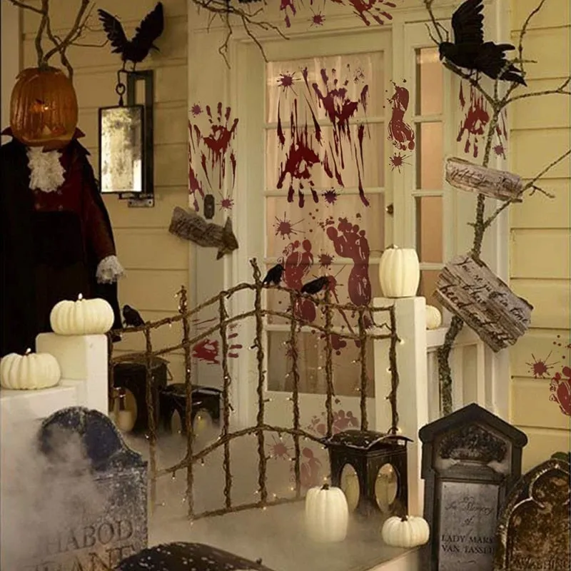 Halloween Blood Handprint Blood Footprint Sticker Horror Halloween Decoration Wall Sticker Festival Party Favors Supplies