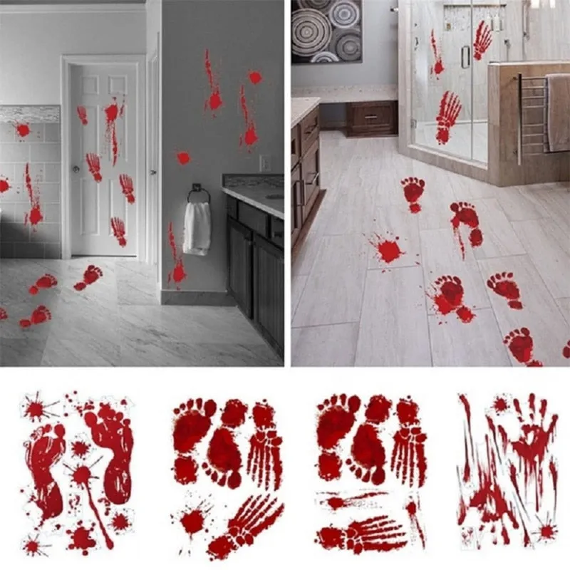 Halloween Blood Handprint Blood Footprint Sticker Horror Halloween Decoration Wall Sticker Festival Party Favors Supplies
