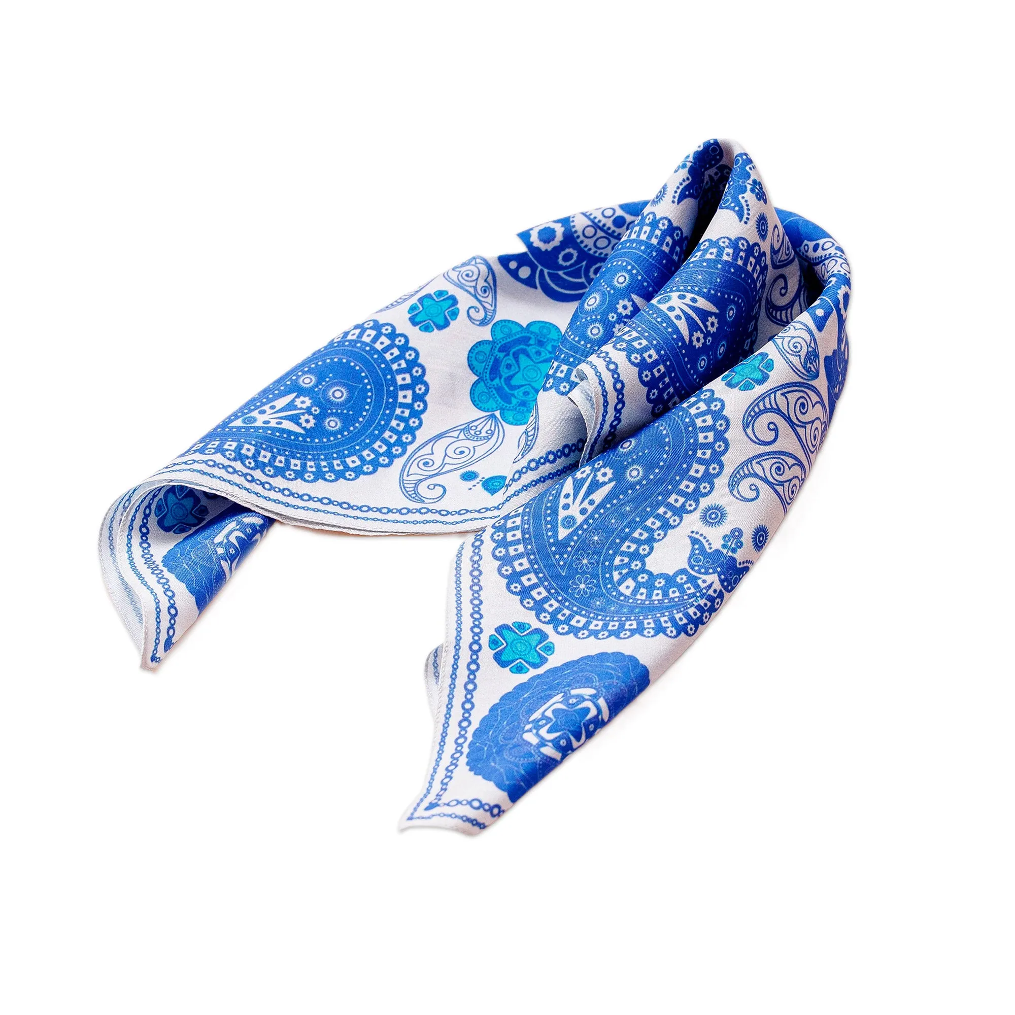 Hand-Woven 100% Silk Blue Paisley-Themed Handkerchief - Blue Paisley | NOVICA