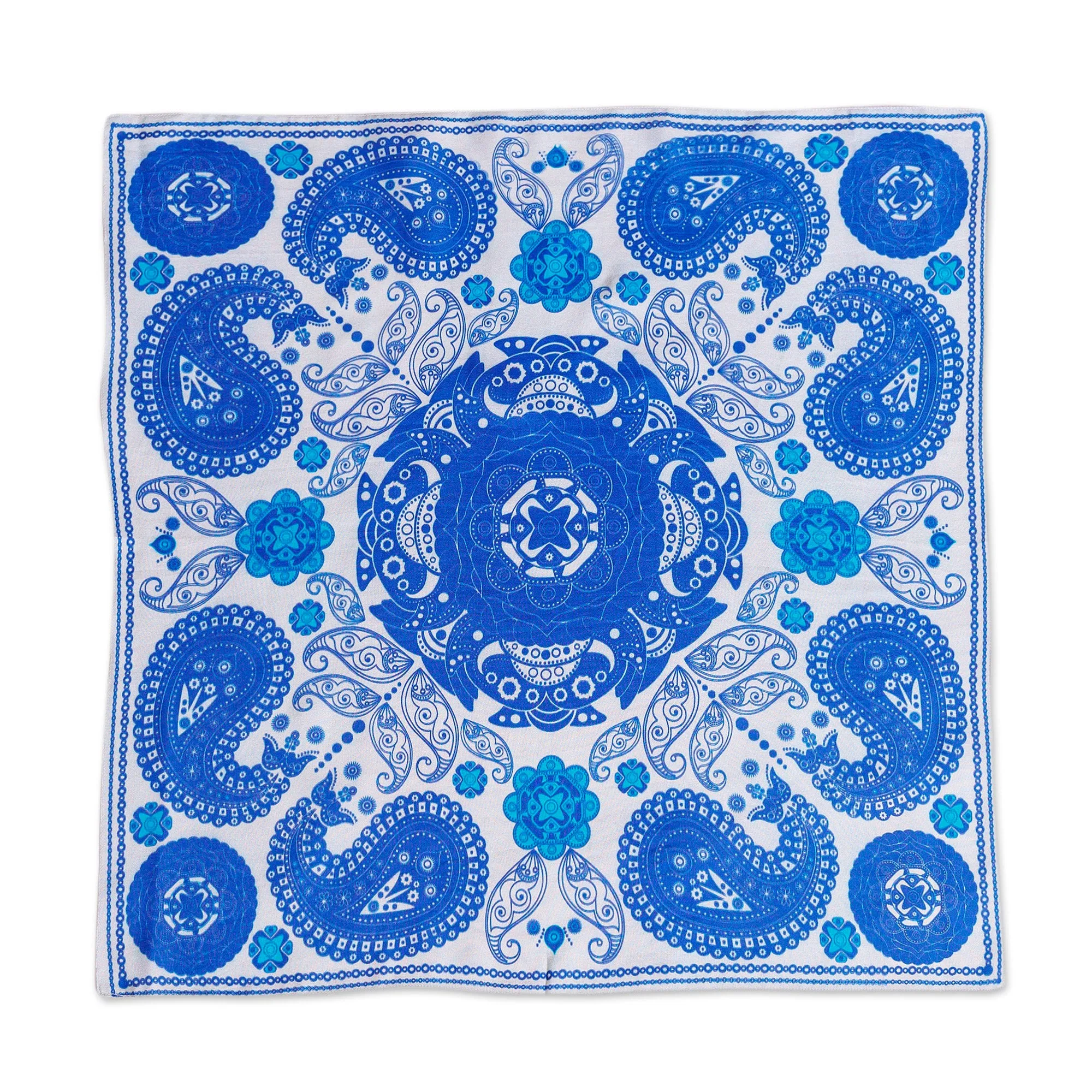 Hand-Woven 100% Silk Blue Paisley-Themed Handkerchief - Blue Paisley | NOVICA