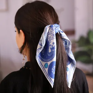 Hand-Woven 100% Silk Blue Paisley-Themed Handkerchief - Blue Paisley | NOVICA