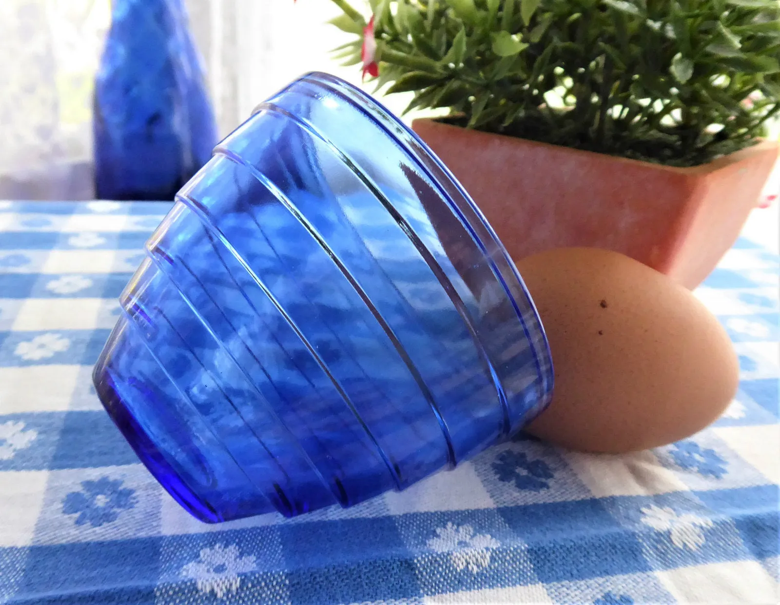 Hazel Atlas Modertone Custard Cup Cobalt Blue Ritz 1930s Depression Glass Deco