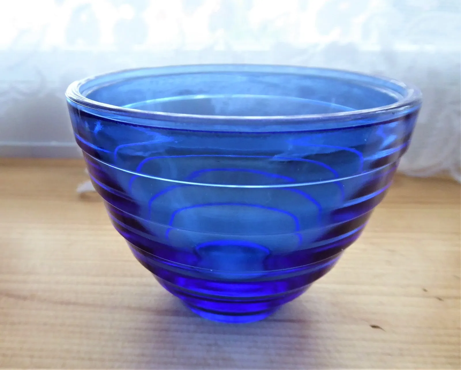 Hazel Atlas Modertone Custard Cup Cobalt Blue Ritz 1930s Depression Glass Deco