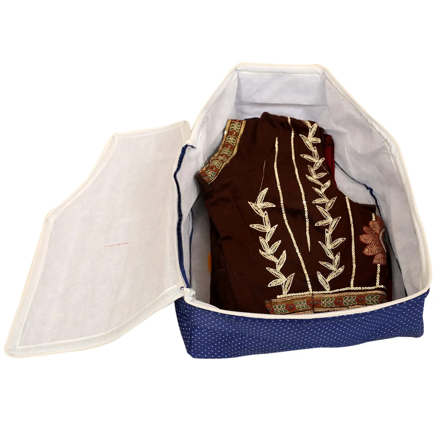 Heart Home Dot Printed Blouse Cover Wardrobe Organiser Clothes Storage Bag (Blue)-HS_38_HEARTH20973