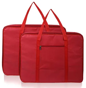 Heart Home Lightweight Foldable Multipurpose Storage bag, Cloth Organiser, Travel Bag With Zippered Closure And Handle- Pack of 2 (Red)-HS43HEARTH26642