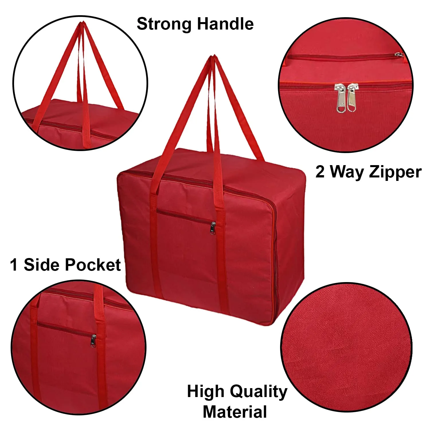 Heart Home Lightweight Foldable Multipurpose Storage bag, Cloth Organiser, Travel Bag With Zippered Closure And Handle- Pack of 2 (Red)-HS43HEARTH26642