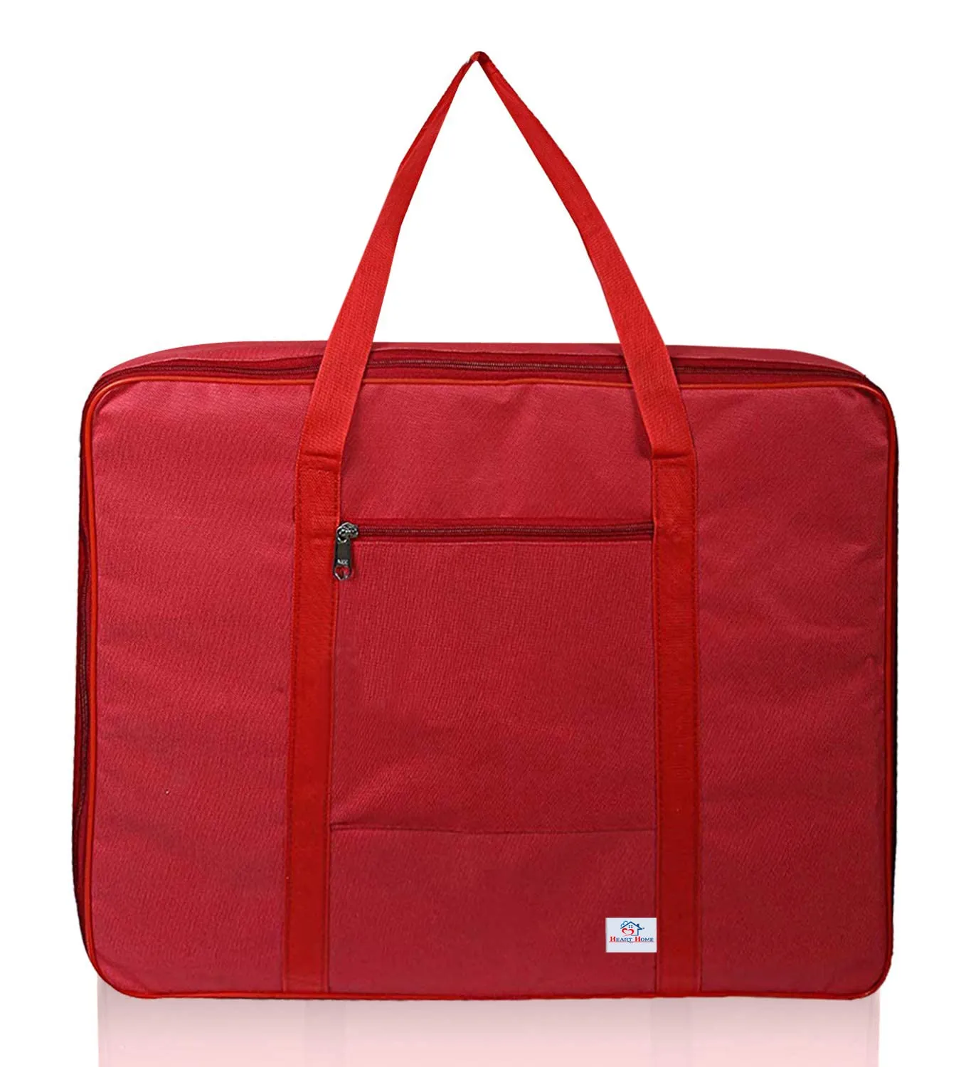 Heart Home Lightweight Foldable Multipurpose Storage bag, Cloth Organiser, Travel Bag With Zippered Closure And Handle- Pack of 2 (Red)-HS43HEARTH26642