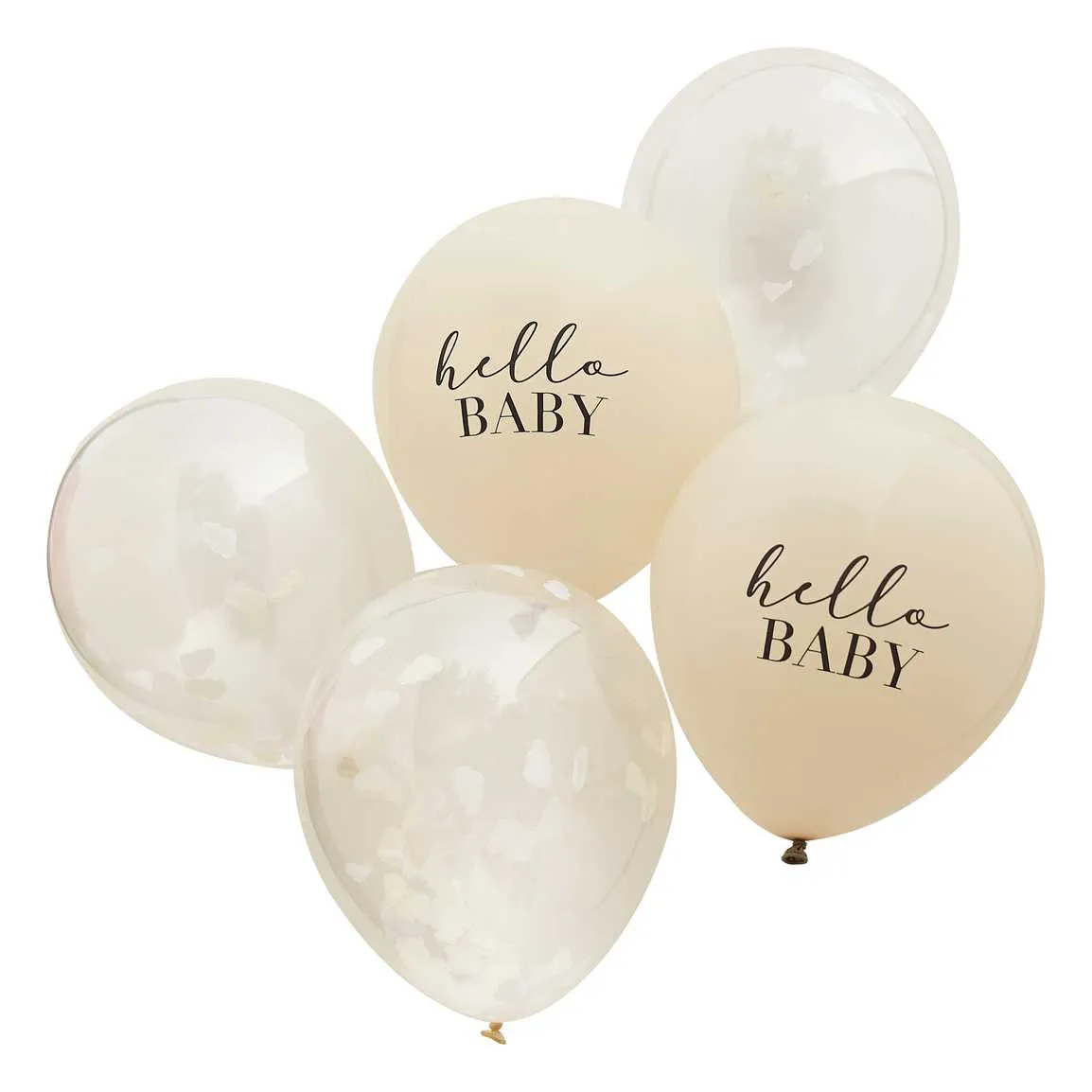 Hello Baby Taupe and Cloud Confetti Baby Shower Balloons x 5