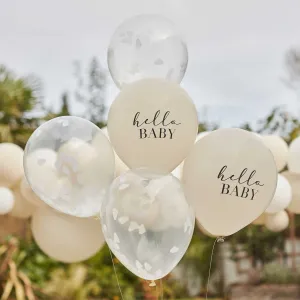 Hello Baby Taupe and Cloud Confetti Baby Shower Balloons x 5