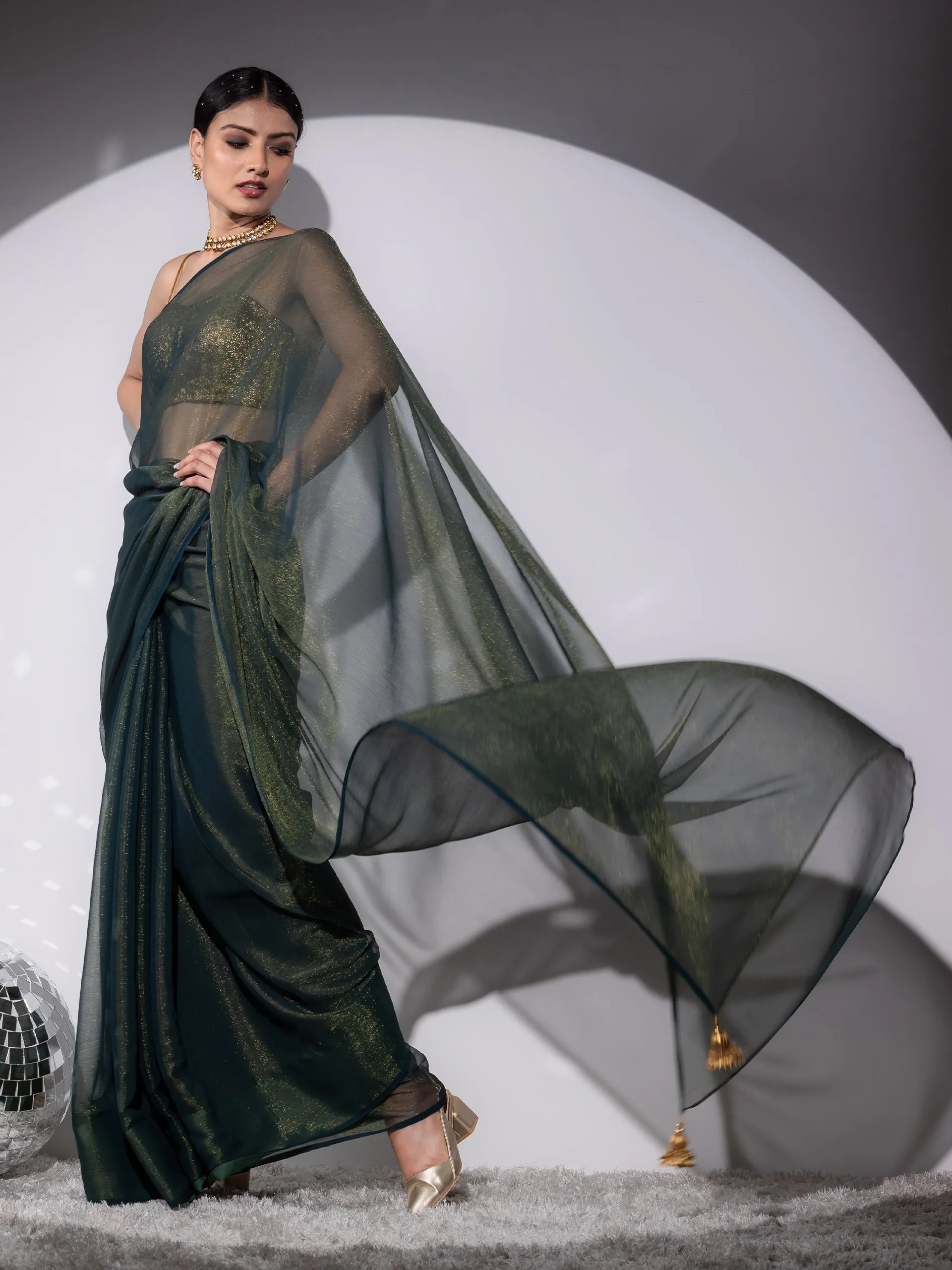 Henna Shimmer & Shine Chiffon Saree with Lace