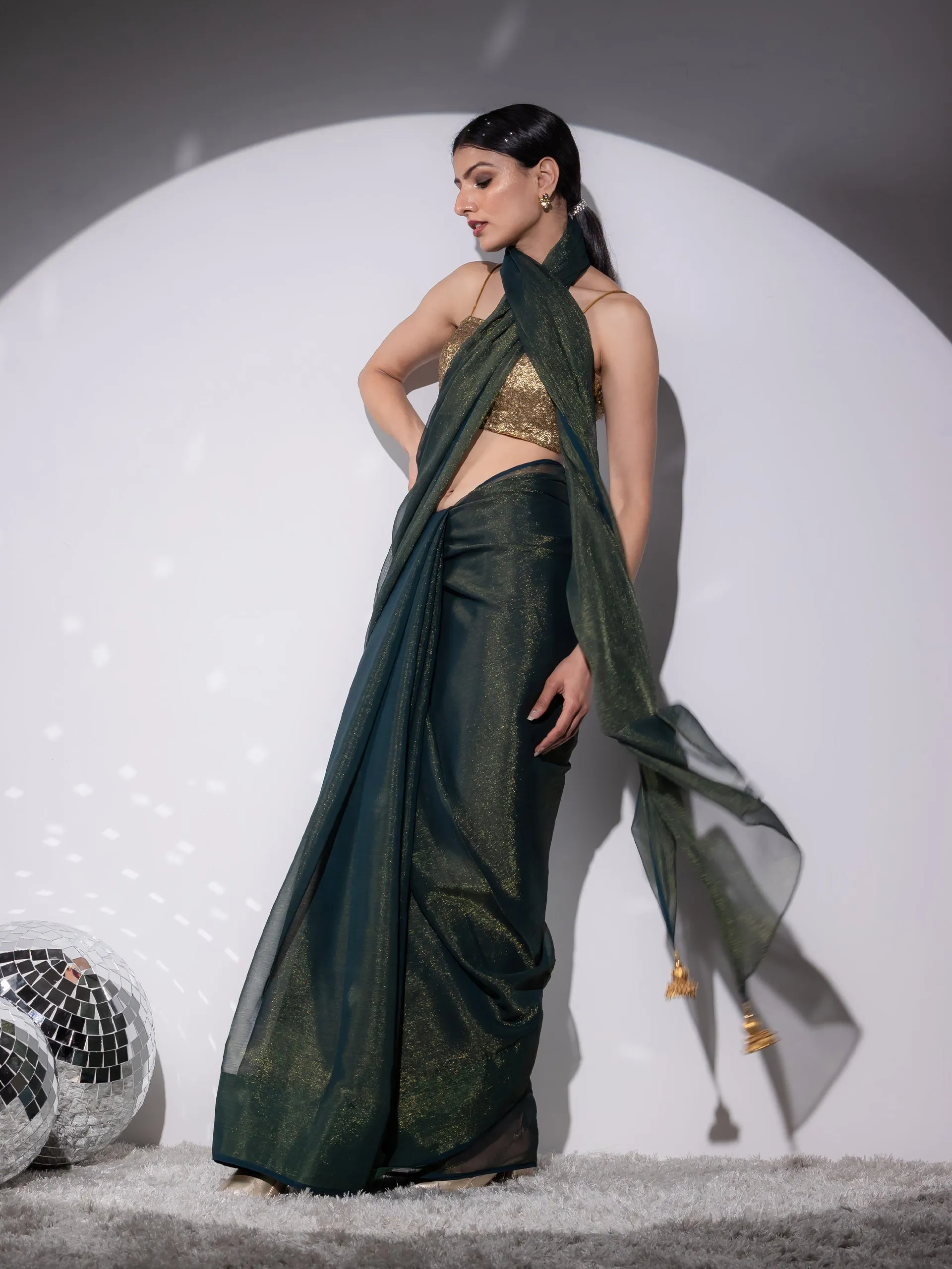 Henna Shimmer & Shine Chiffon Saree with Lace