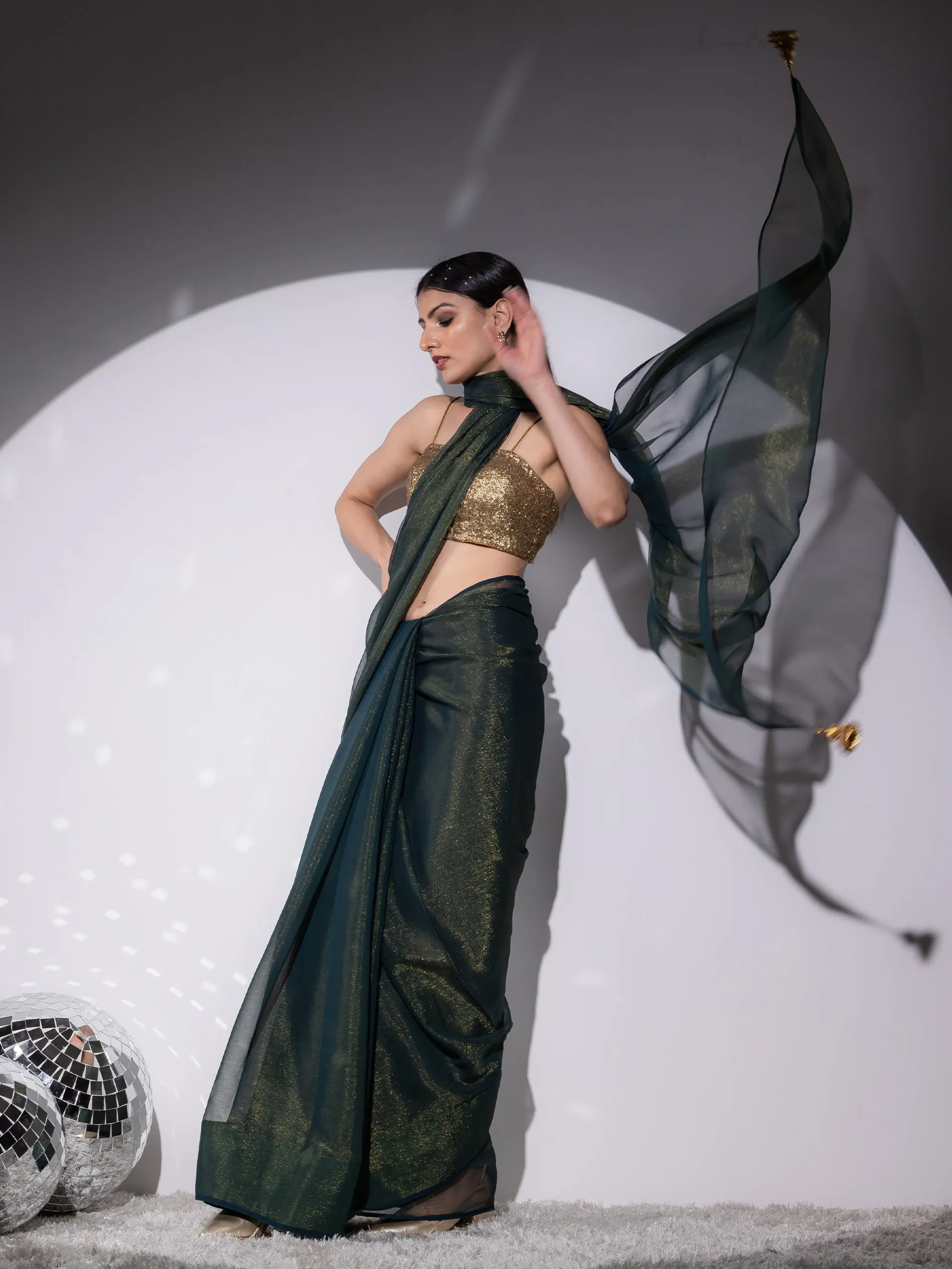 Henna Shimmer & Shine Chiffon Saree with Lace