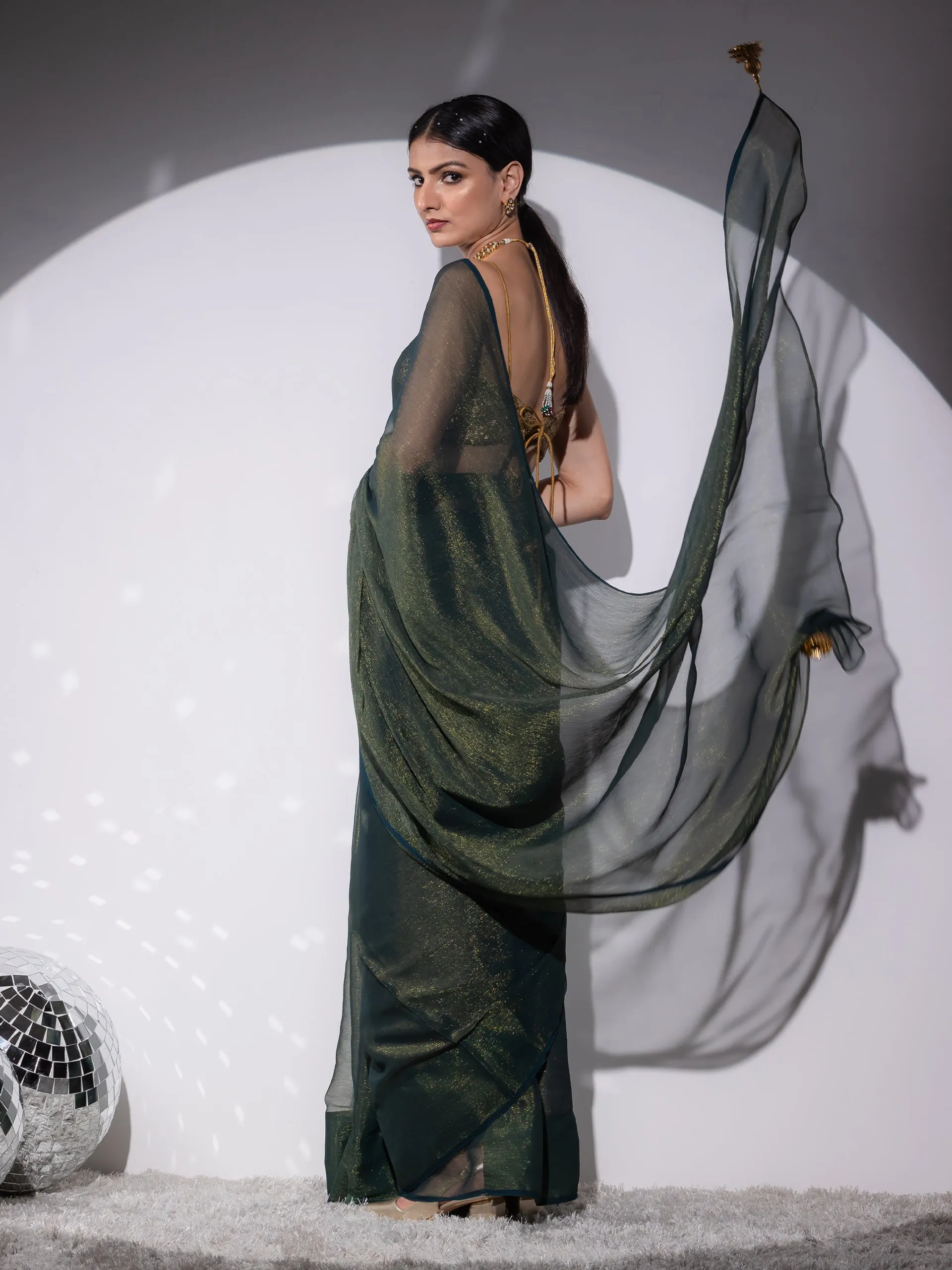 Henna Shimmer & Shine Chiffon Saree with Lace