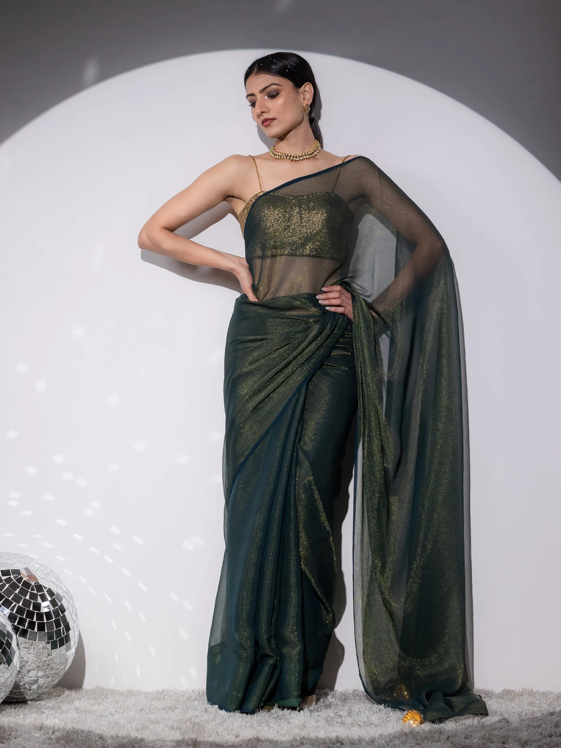 Henna Shimmer & Shine Chiffon Saree with Lace
