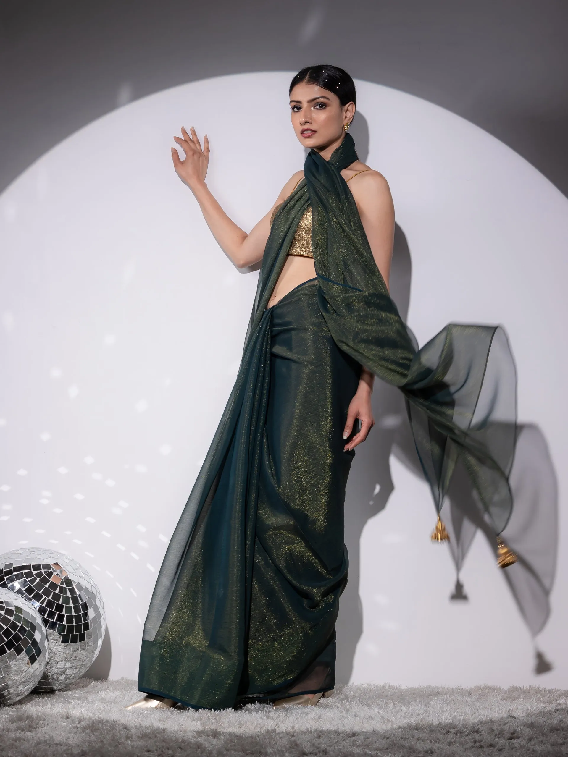 Henna Shimmer & Shine Chiffon Saree with Lace