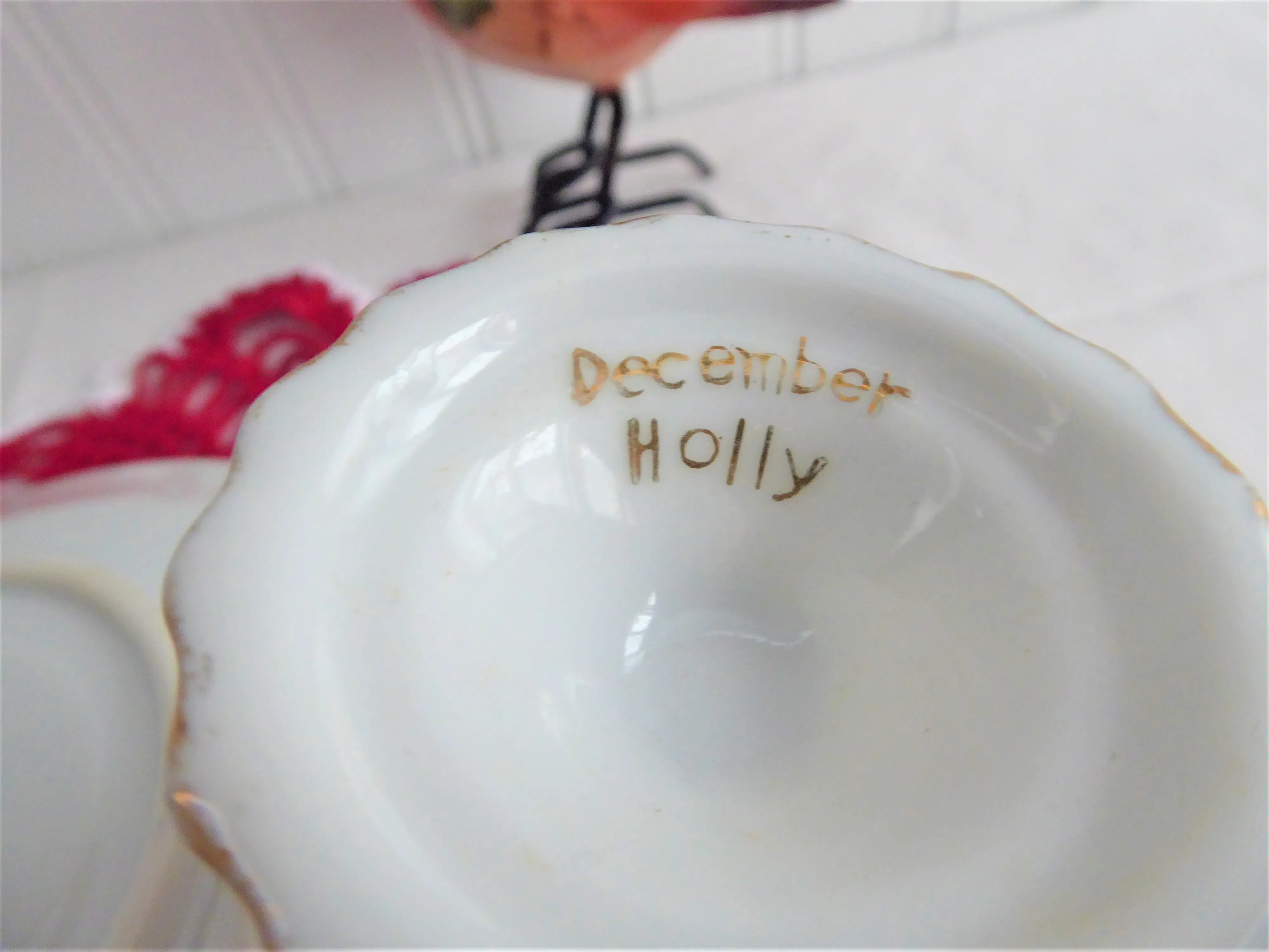 Holly Cup And Saucer Japanese Luster December 1950s Norcrest Vintage Christmas