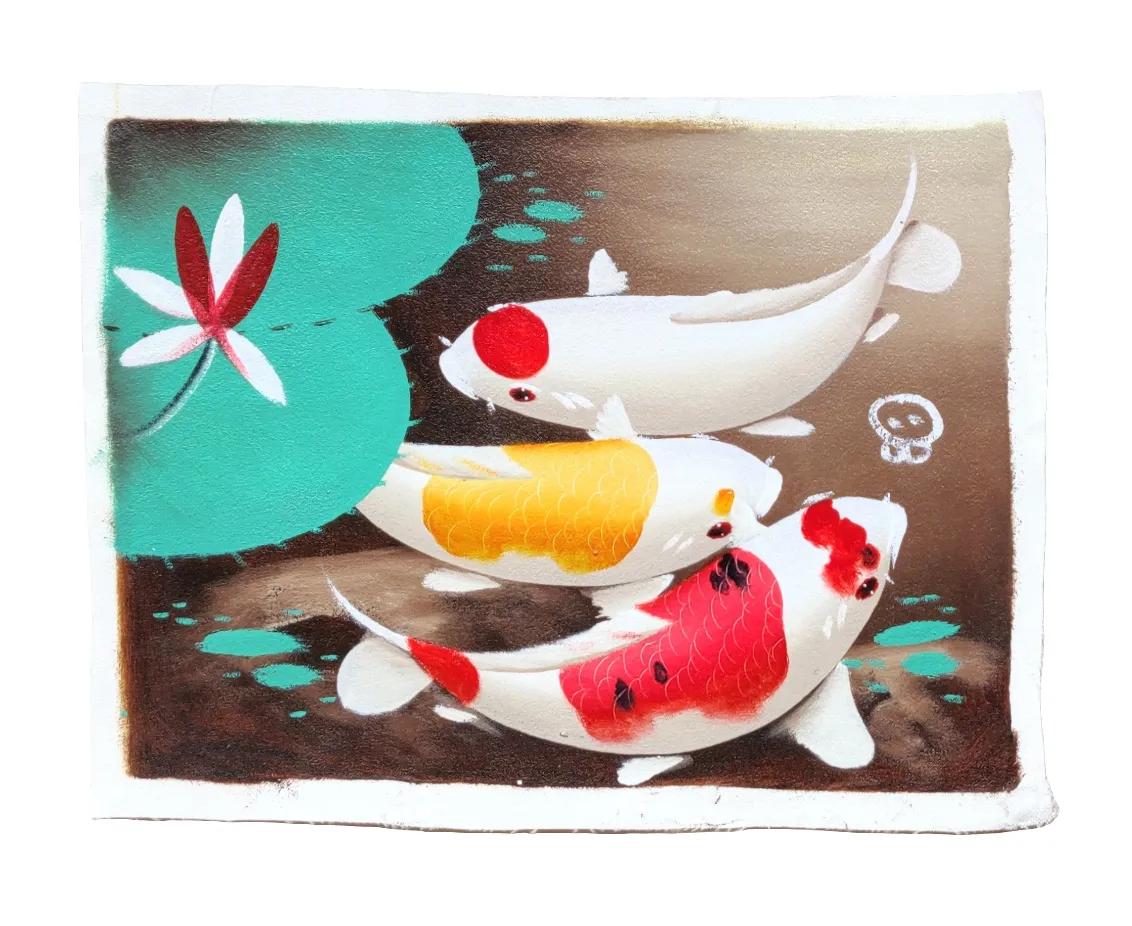 Home Decor. Wall Art. Colourful Koi Fish Painting on Canvas. Unframed.