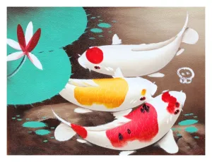 Home Decor. Wall Art. Colourful Koi Fish Painting on Canvas. Unframed.