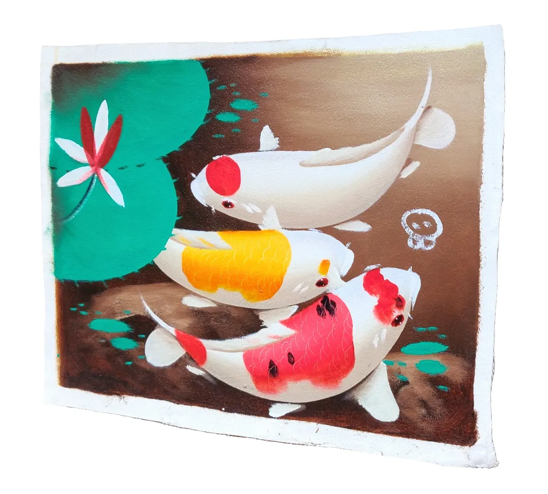 Home Decor. Wall Art. Colourful Koi Fish Painting on Canvas. Unframed.