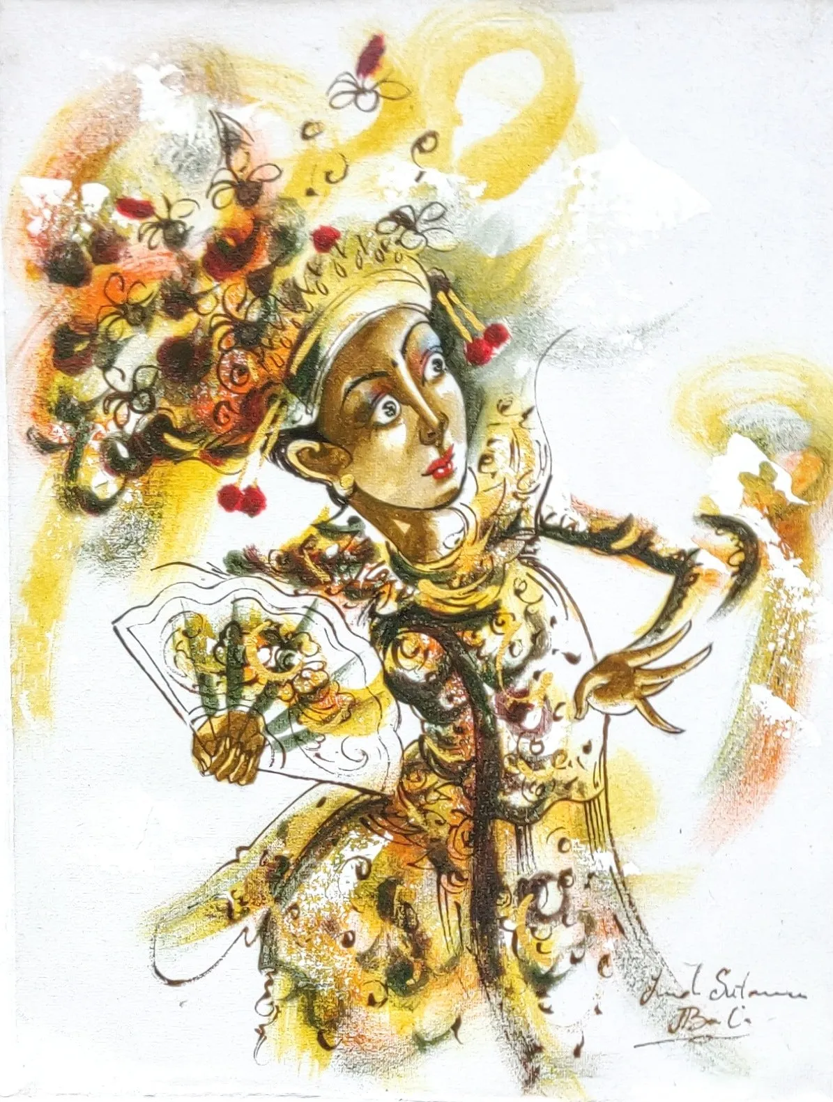 Home Decor: Wall Hangings. Artistic Traditional Legong Dancer, painting.