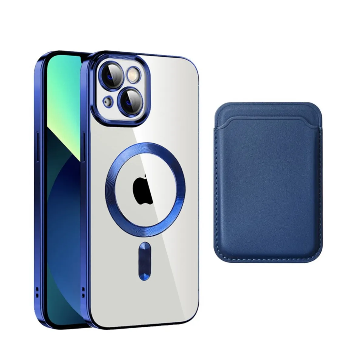 iPhone 13 2in1 MagSafe Hybrid Case TPU Bumper   Leather Wallet Credit Card Holder - Blue / Transparent