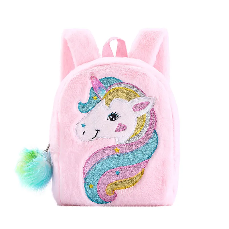 Kids Little Girls Unicorn Cute Cartoon Embroidered Plush Schoolbags Casual Backpack