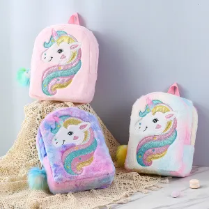 Kids Little Girls Unicorn Cute Cartoon Embroidered Plush Schoolbags Casual Backpack