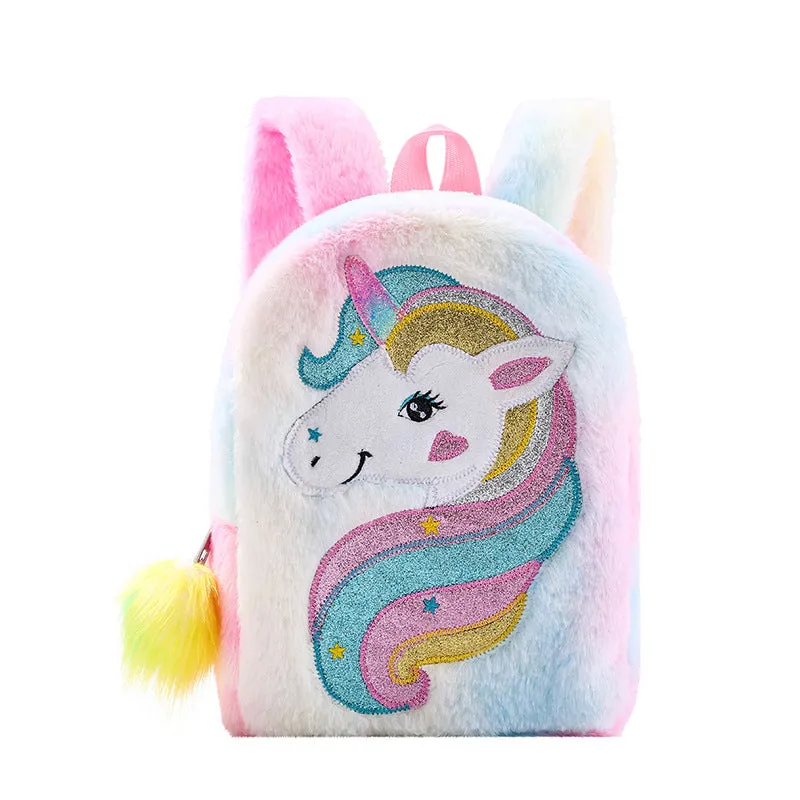 Kids Little Girls Unicorn Cute Cartoon Embroidered Plush Schoolbags Casual Backpack