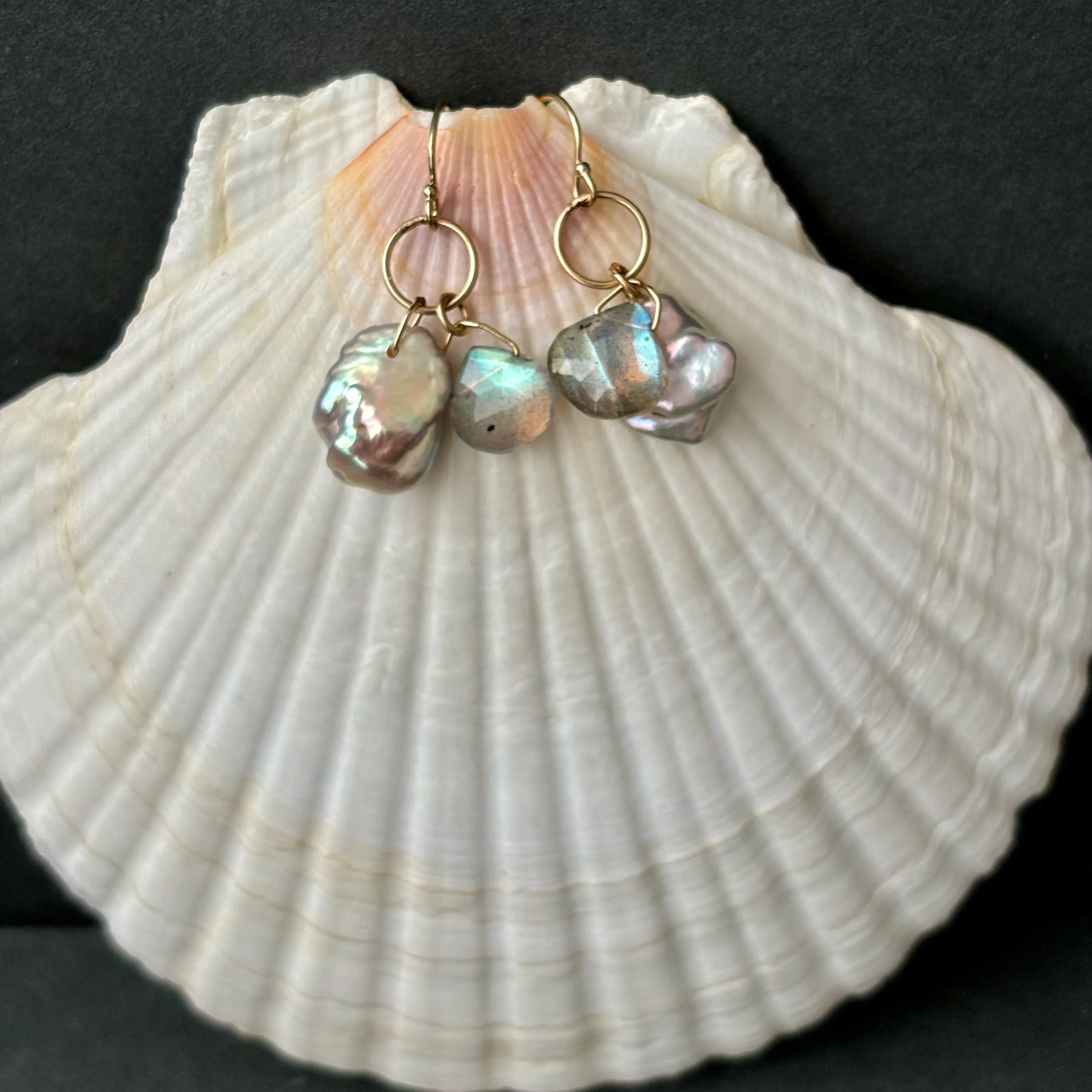 labradorite and metallic luster keshi  "PEEK A BOO" EARRINGS"
