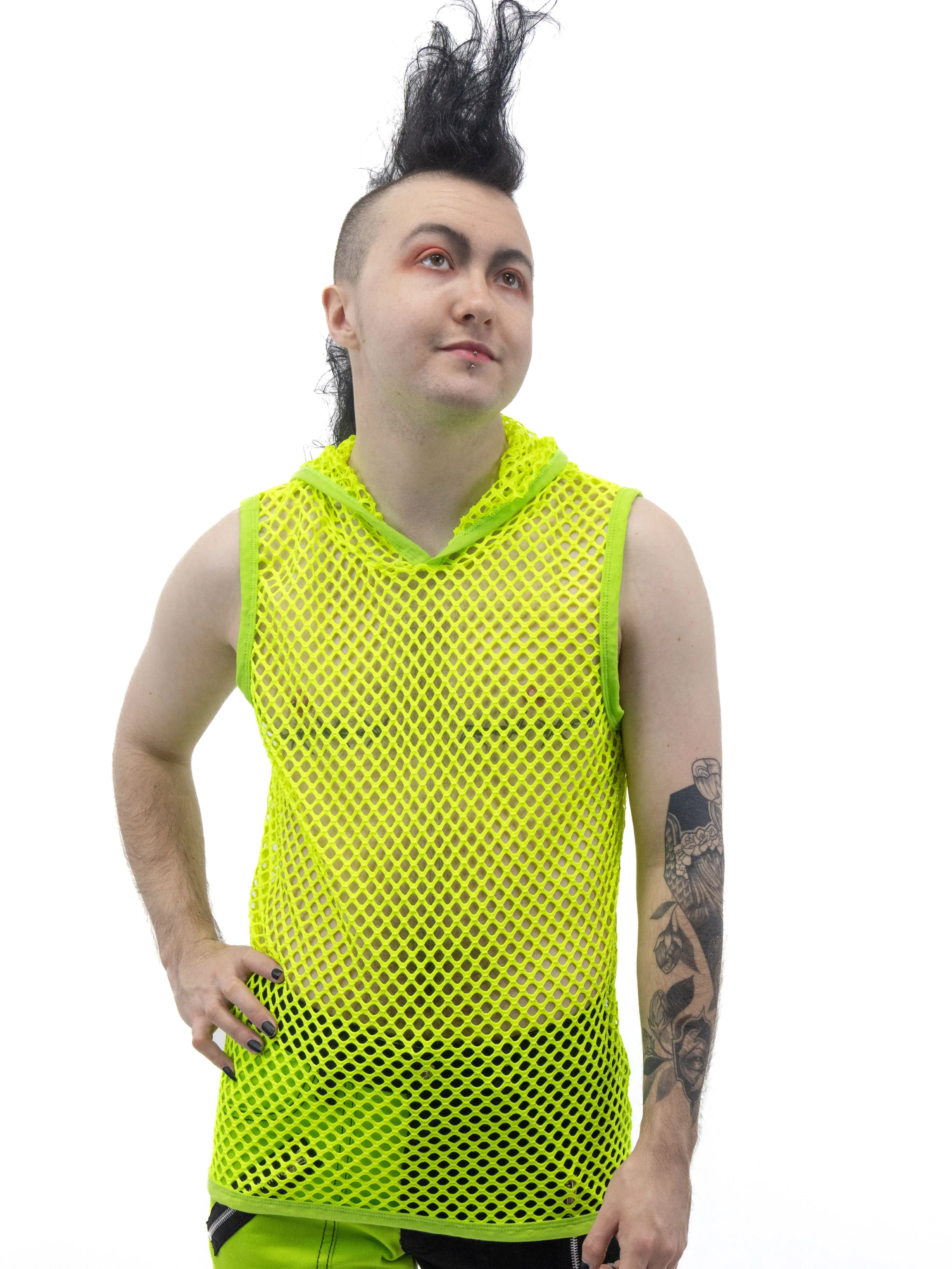 Lime Fishnet Hoodie Tank Top UNISEX