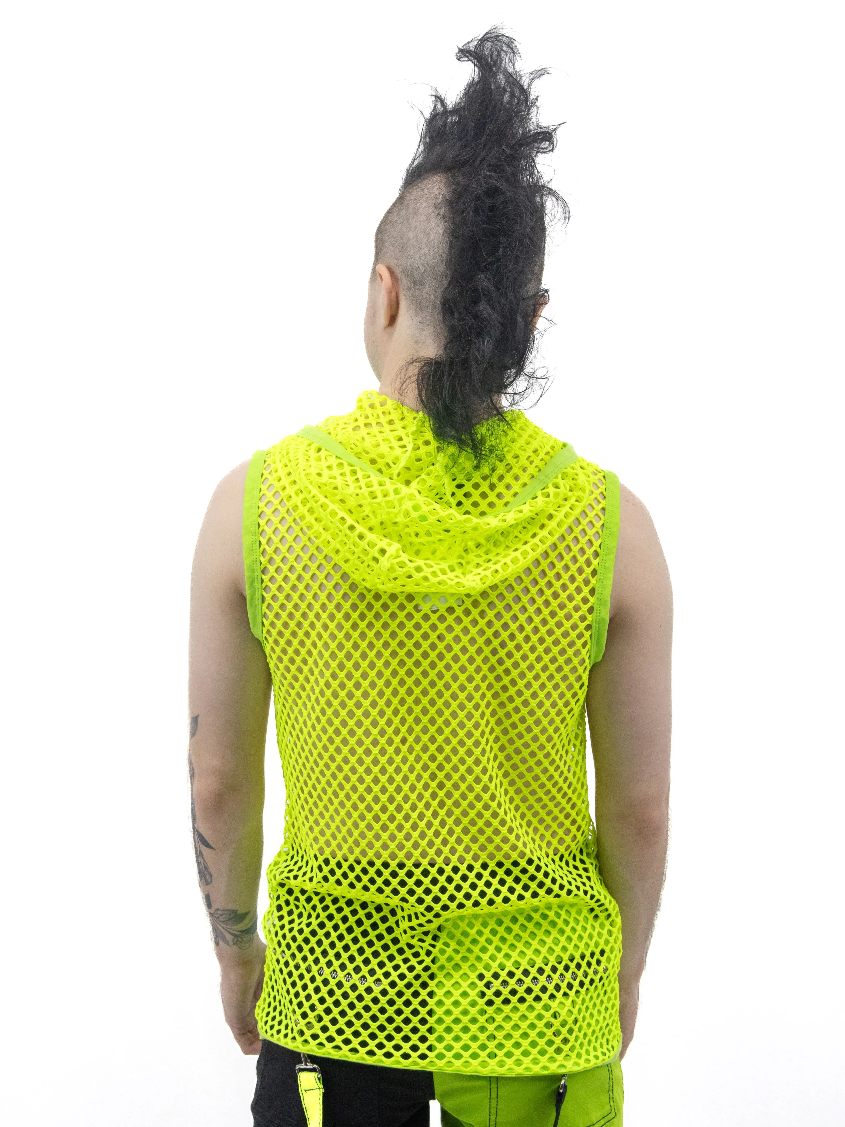 Lime Fishnet Hoodie Tank Top UNISEX
