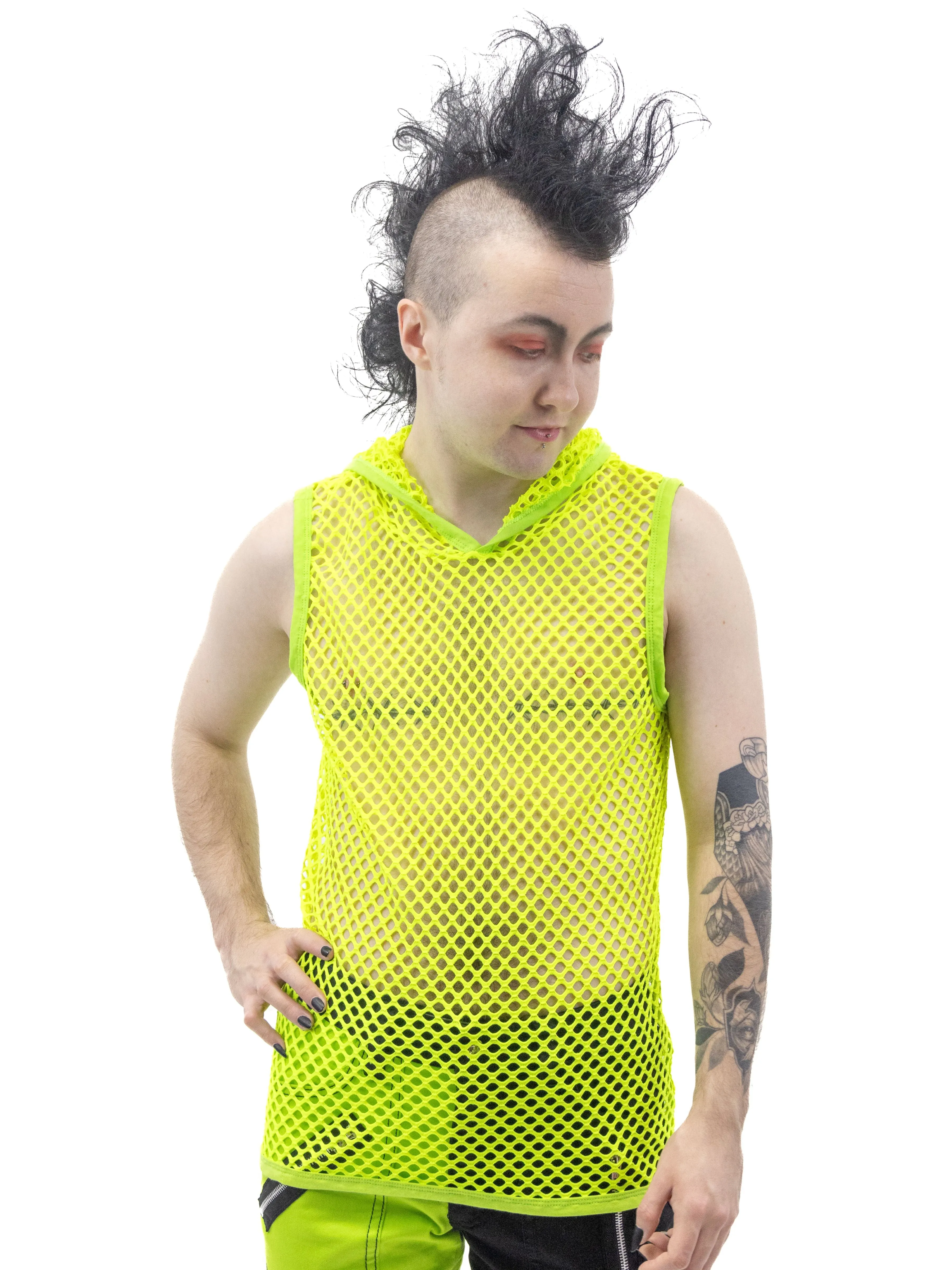 Lime Fishnet Hoodie Tank Top UNISEX