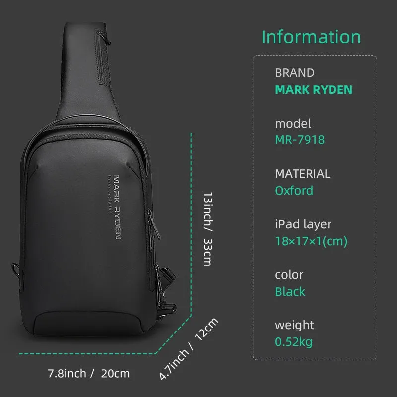 Mark Ryden MR-7918 Crossbody Messenger Chest Bag Waterproof USB Charging