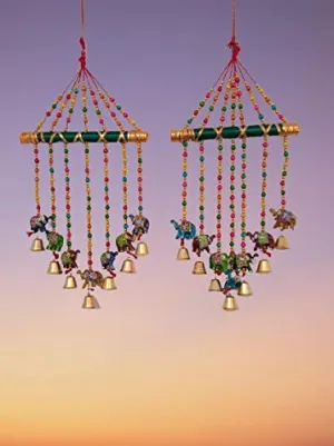 Mausam Arts Handmade Decorative Multicolor Elephant Door Hanging & Toran II Attractive Gorgeously Designed Elephant Multicolor Wind Chime for Window/Door Hanging II Home Decor- Garden/Window Decor