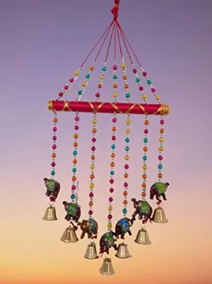 Mausam Arts Handmade Decorative Multicolor Elephant Door Hanging & Toran II Attractive Gorgeously Designed Elephant Multicolor Wind Chime for Window/Door Hanging II Home- Garden/Window